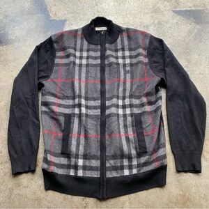 Burberry London Wool Cashmere Full Zip Sweater Jacket Nova Check